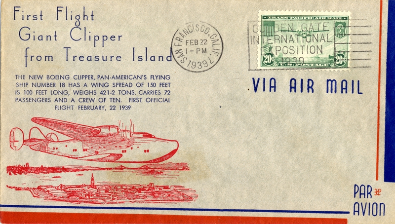 Image: airmail flight cover: Pan American Airways, Boeing 314, Golden Gate International Exposition, Treasure Island