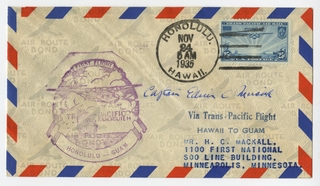Image: airmail flight cover: Pan American Airways, FAM-14, first transpacific airmail flight, Honolulu - Guam route