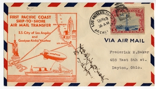 Image: airmail flight cover: First Pacific coast ship-to-shore airmail, S.S. City of Los Angeles - Los Angeles, June 13, 1931
