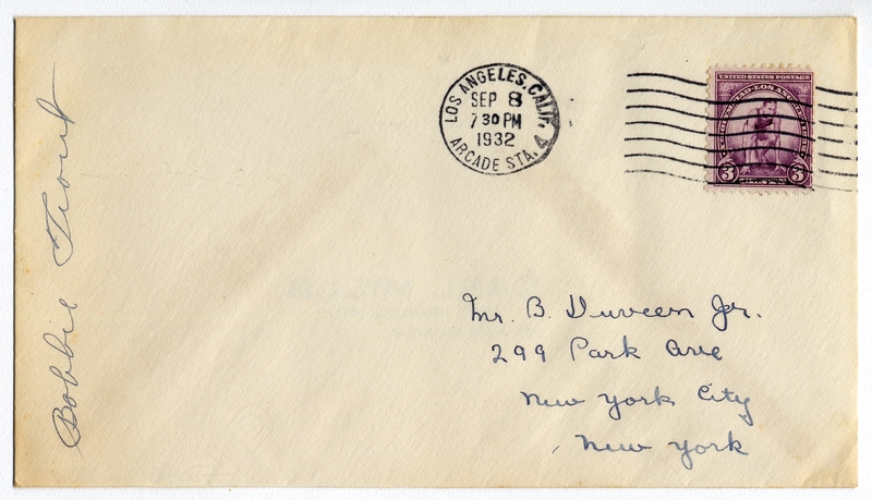 Image: airmail flight cover: Bobbie Trout Intended Solo Honolulu - Los Angeles Flight, September 1932