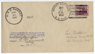 Image: airmail flight cover: San Diego - San Francisco Staging Flight Preceding First U.S. Navy Squadron Flight, San Francisco - Hawaii, January 10, 1934