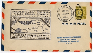 Image: airmail flight cover: First U.S. Navy Squadron flight, San Francisco - Hawaii, January 10, 1934