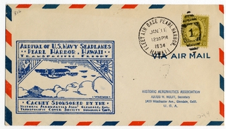 Image: airmail flight cover: First U.S. Navy Squadron flight, San Francisco - Hawaii, January 10, 1934