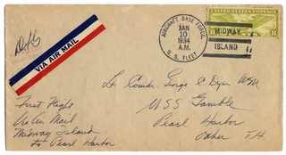 Image: airmail flight cover: First U.S. Navy Midway to Pearl Harbor flight, San Francisco - Hawaii, January 10, 1934