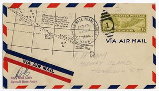 Image: airmail flight cover: U.S. Navy Pearl Harbor to Midway Flight, San Francisco - Hawaii, February 10, 1934