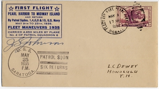 Image: airmail flight cover: U.S. Navy Hawaii, Midway Island Round Trip, May 9-24, 1935