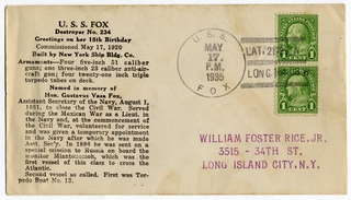 Image: airmail flight cover: USS Fox, May 17, 1935