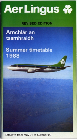Timetable: Aer Lingus, summer revised schedule