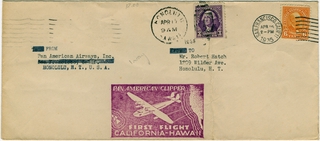 Image: airmail flight cover: Pan American Airways, first Pacific survey flight, California - Hawaii route
