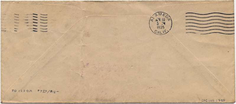 Image: airmail flight cover: Pan American Airways, first Pacific survey flight, California - Hawaii route