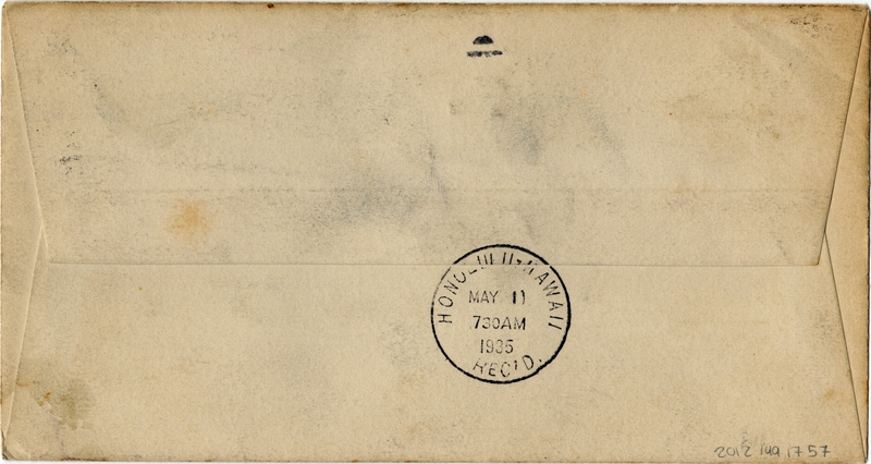 Image: airmail flight cover: Pan American Airways, first Pacific survey flight, Hawaii - California route