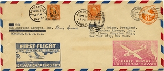 Image: airmail flight cover: Pan American Airways, first Pacific survey flights, Hawaii - California route, Edwin C. Musick