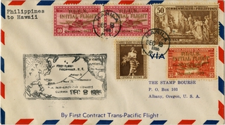 Image: airmail flight cover: Pan American Airways, first transpacific airmail flight, Philippines - Hawaii route