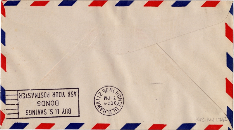 Image: airmail flight cover: Pan American Airways, first transpacific airmail flight, Philippines - Hawaii route