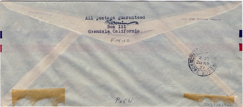 Image: airmail flight cover: Pan American Airways, FAM-14, first scheduled airmail flight, Guam - Hong Kong route