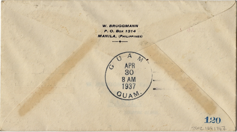Image: airmail flight cover: Pan American Airways, first airmail flight, Macao - Guam route