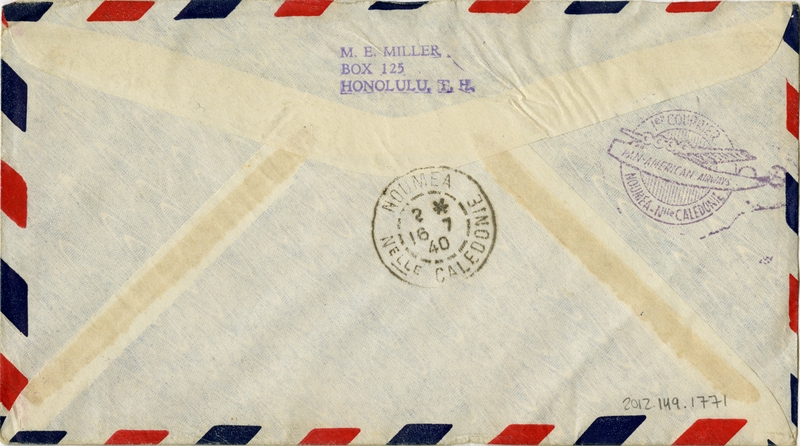 Image: airmail flight cover: Pan American Airways, first airmail flight, Canton Island - Noumea (New Caledonia) route