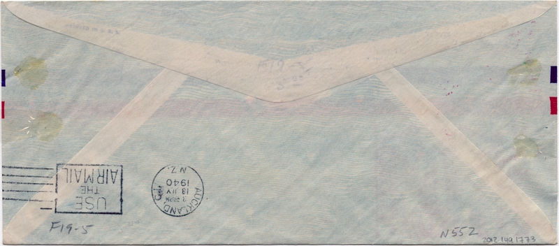 Image: airmail flight cover: Pan American Airways, first airmail flight, Canton Island - New Zealand route