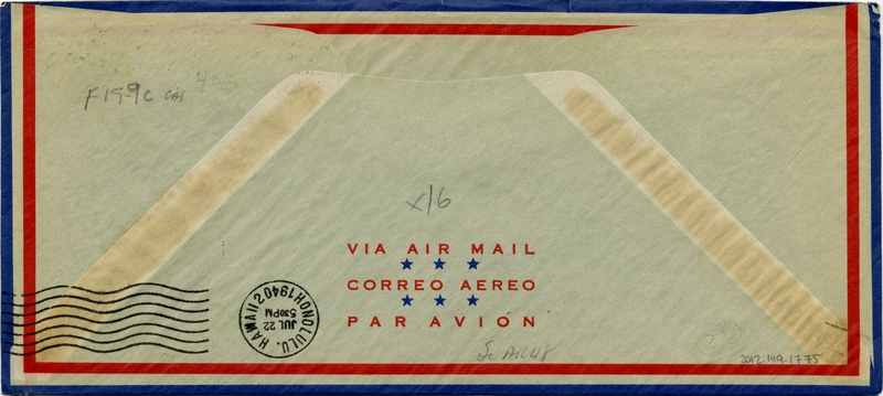 Image: airmail flight cover: Pan American Airways, first airmail flight, New Zealand - Hawaii route