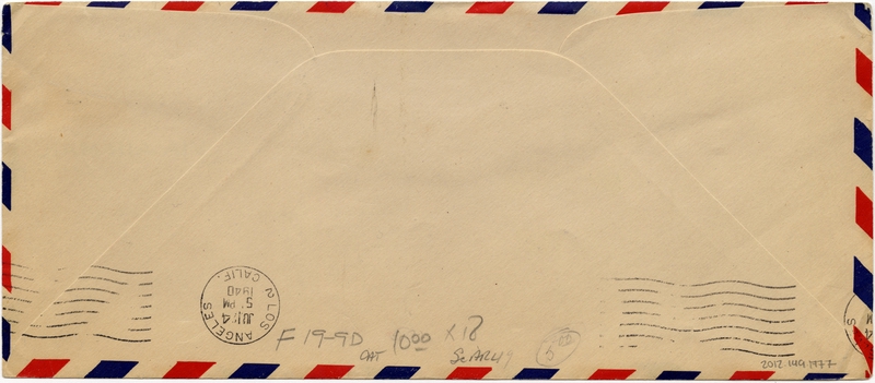 Image: airmail flight cover: Pan American Airways, first airmail flight, Auckland - Los Angeles route