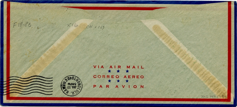 Image: airmail flight cover: Pan American Airways, first airmail flight, Noumea (New Caledonia) - Hawaii route