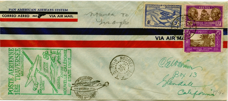 Image: airmail flight cover: Pan American Airways, first airmail flight, Noumea (New Caledonia) - Los Angeles route