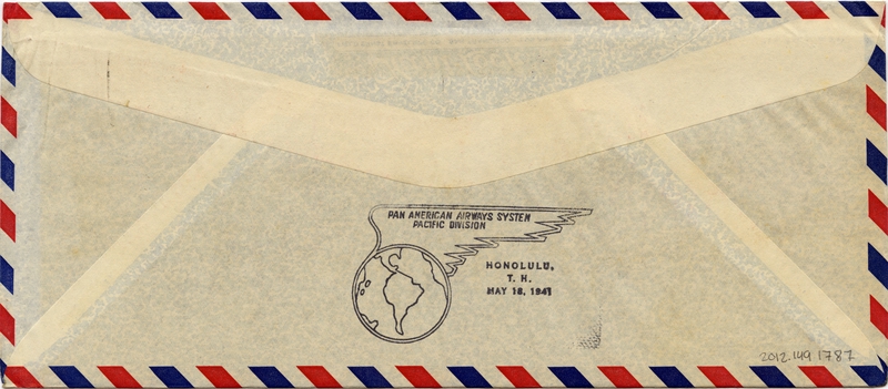 Image: airmail flight cover: Pan American Airways, first airmail flight, Singapore - Honolulu route