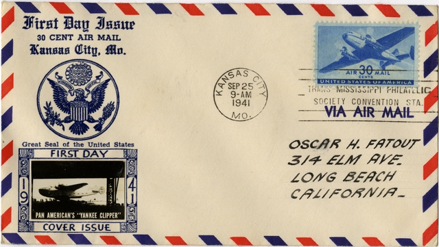 Airmail flight cover: First day of issue, 30-cent air mail stamp