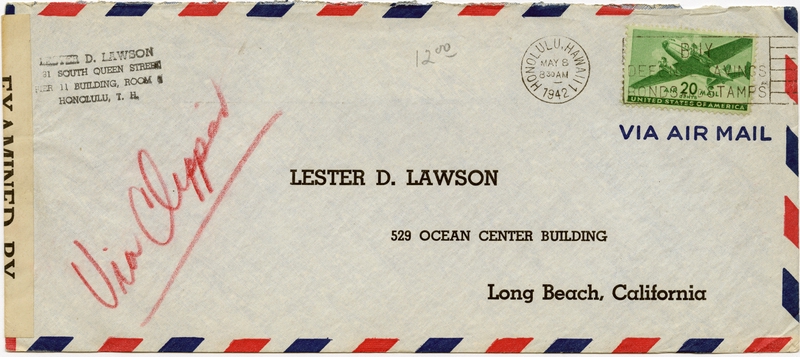 Image: airmail flight cover: Pan American Airways, Honolulu - Long Beach