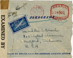 Image: airmail envelope: Pan American Airways, Panair do Brasil