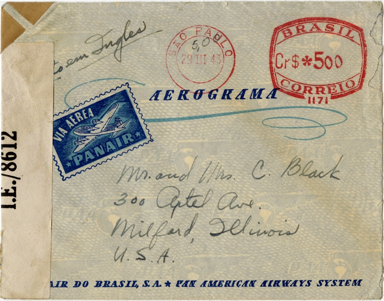 Image: airmail envelope: Pan American Airways, Panair do Brasil