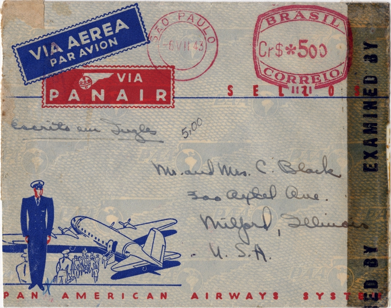 Image: airmail envelope: Pan American Airways, Panair do Brasil