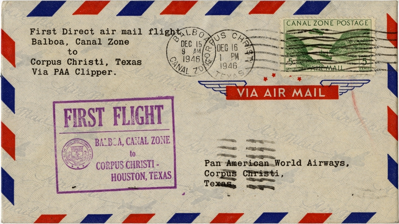Image: airmail flight cover: Pan American World Airways, Balboa, Canal Zone - Corpus Christi route