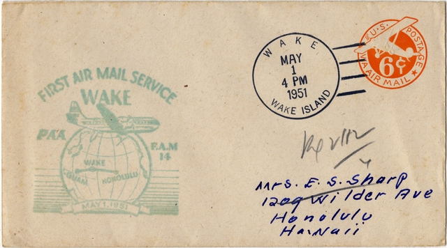 Airmail flight cover: Pan American World Airways, FAM-14, Wake Island - Honolulu