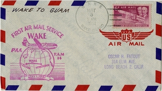 Image: airmail flight cover: Pan American World Airways, FAM-14, Wake Island - Guam route