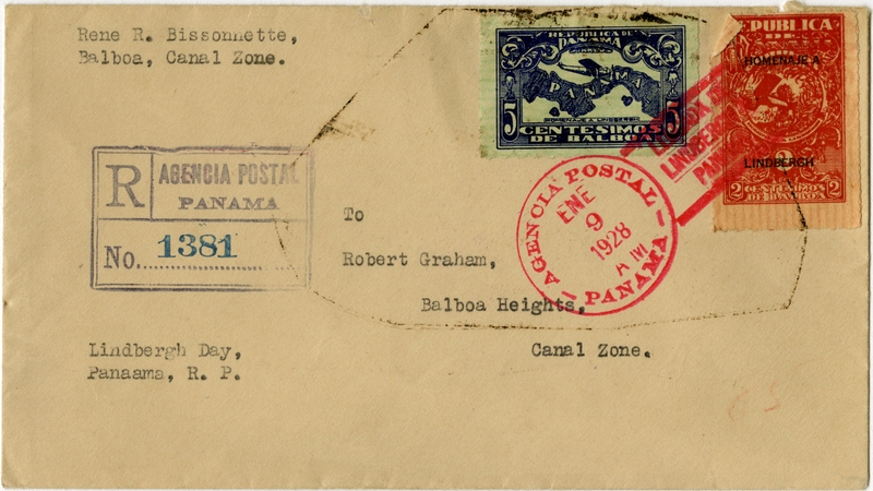 Image: airmail flight cover: Charles Lindbergh Day, Panama