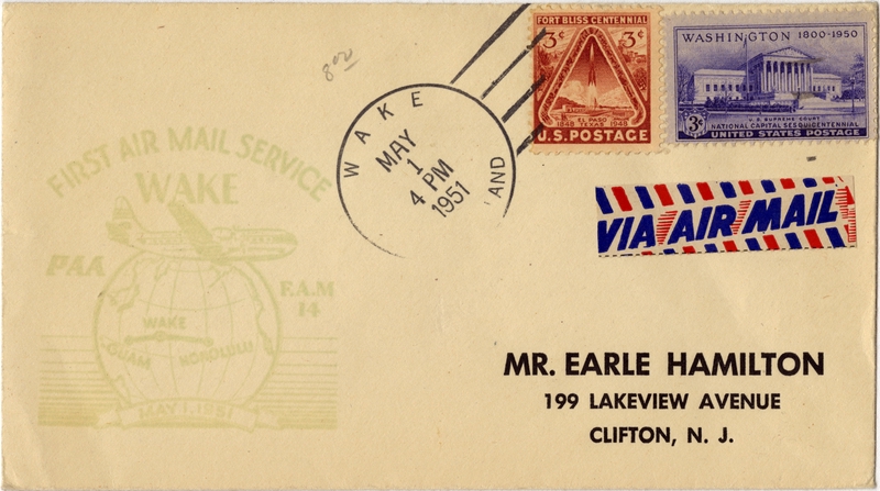 Image: airmail flight cover: Pan American World Airways, FAM-14, Wake Island - Honolulu