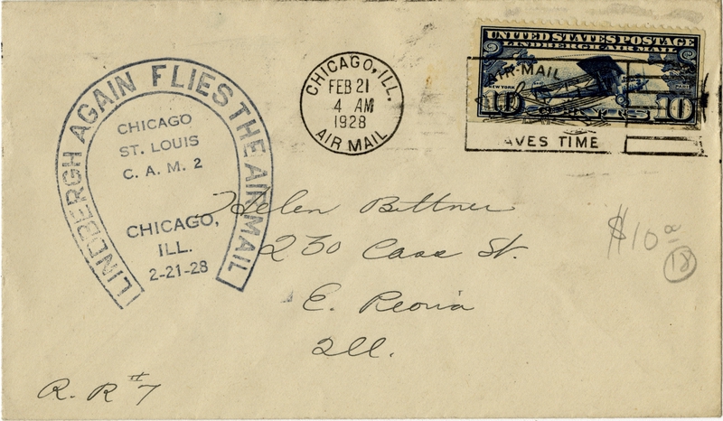Image: airmail flight cover: Charles Lindbergh flight, CAM-2, Chicago - St. Louis route
