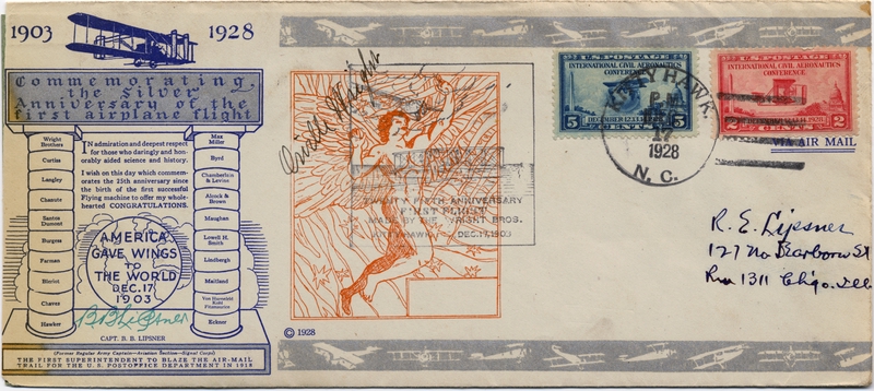 Image: airmail flight cover: Wright Brothers first flight 25th Anniversary, Orville Wright