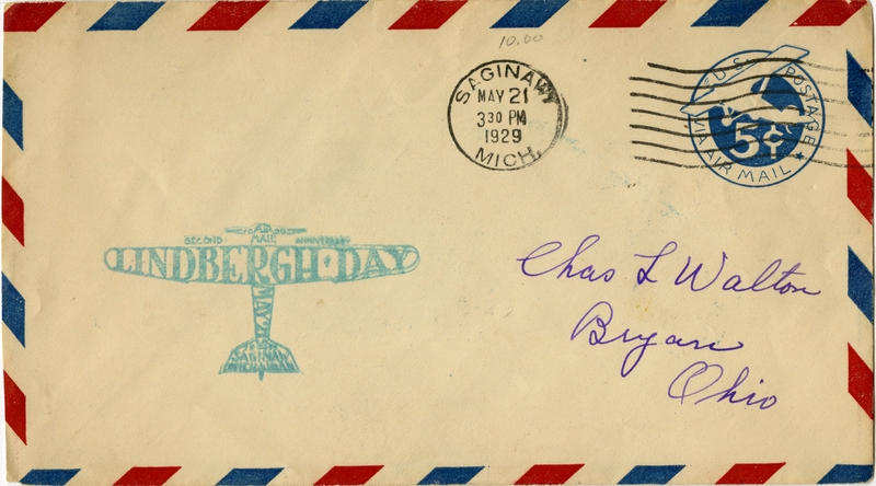 Image: airmail flight cover: Charles Lindbergh Day, Saginaw, Michigan