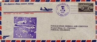 Image: airmail flight cover: Pan American World Airways, FAM-5, San Francisco - Guatemala route