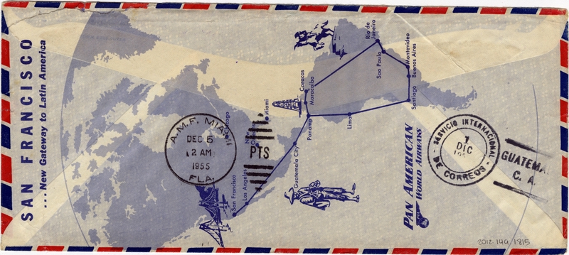 Image: airmail flight cover: Pan American World Airways, FAM-5, San Francisco - Guatemala route