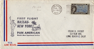 Image: airmail flight cover: Pan American World Airways, Nassau - New York route