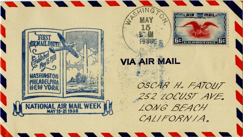 Image: airmail flight cover: National Air Mail Week, May 15-21, 1938