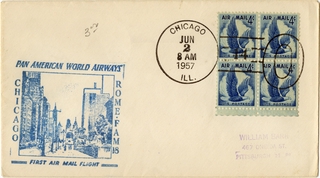 Image: airmail flight cover: Pan American World Airways, FAM-18, Chicago - Rome route