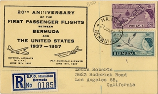 Image: airmail flight cover: Imperial Airways, Pan American World Airways, Bermuda - United States, 20th Anniversary