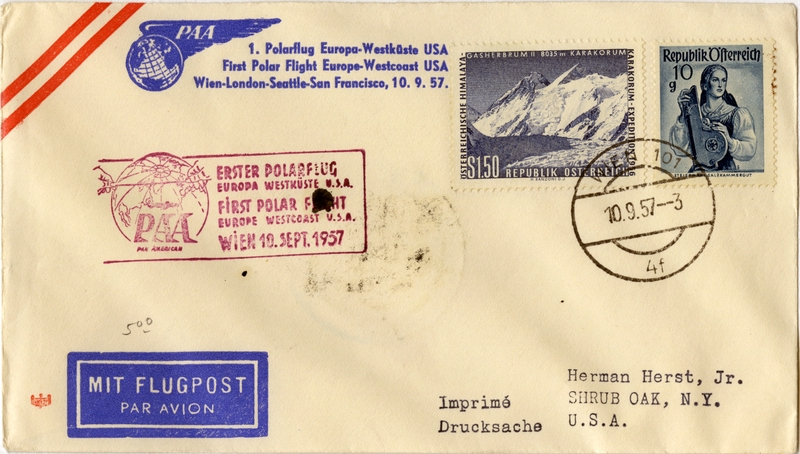 Image: airmail flight cover: Pan American World Airways, first polar flight, Europe - U.S. West Coast