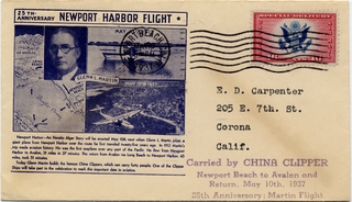 Image: airmail flight cover: China Clipper, 25th anniversary of Glenn L. Martin’s Newport Harbor flight