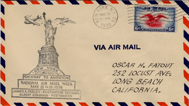 Image: airmail flight cover: National Air Mail Week, May 15-21, 1938