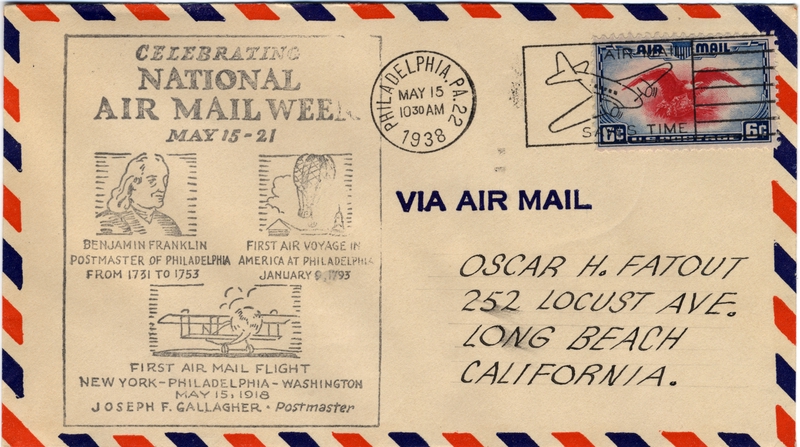 Image: airmail flight cover: National Air Mail Week, May 15-21, 1938